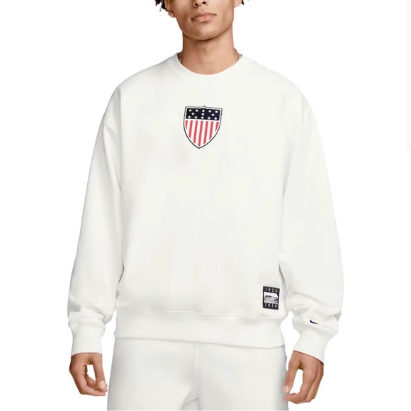 Nike OVERSIZED Men's White Crewneck Sweater with Shield Logo
